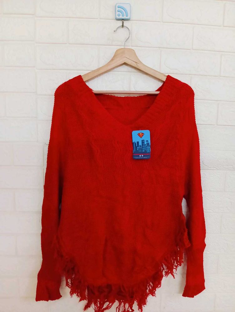 Red Fringe Sweater
