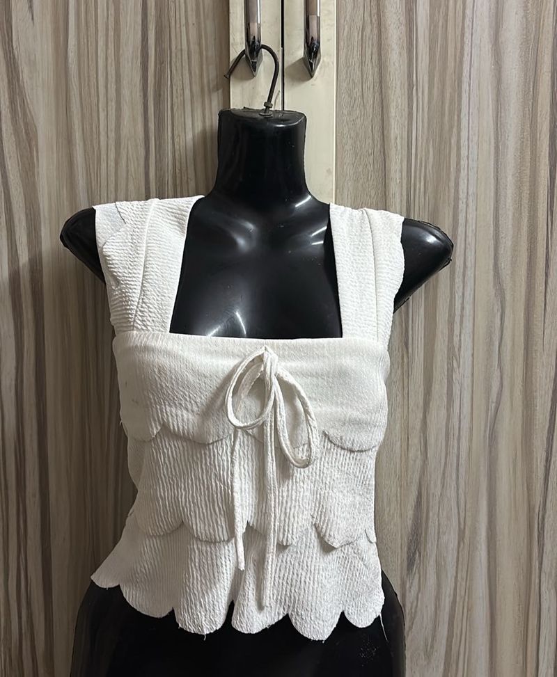 White Scalloped Crop Top