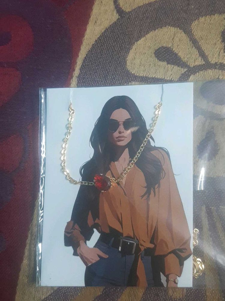 Gold Chain Necklace with Red Stone