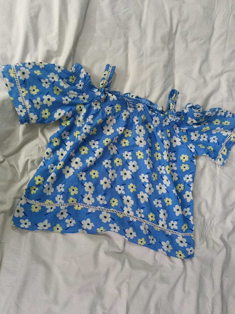 Blue Floral Off-Shoulder Top