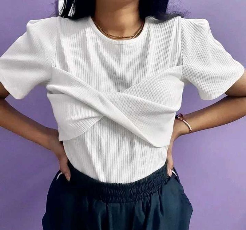 White Ribbed Twist Top