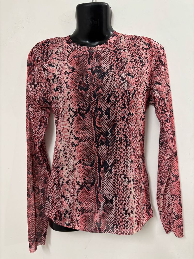 Pink Snake Print Long Sleeve Top