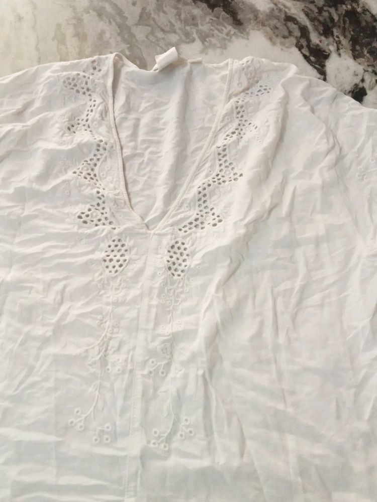 White Embroidered Tunic Top