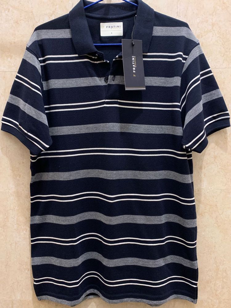 FRATINI Premium Cotton Striped Polo Collar Tshirt.