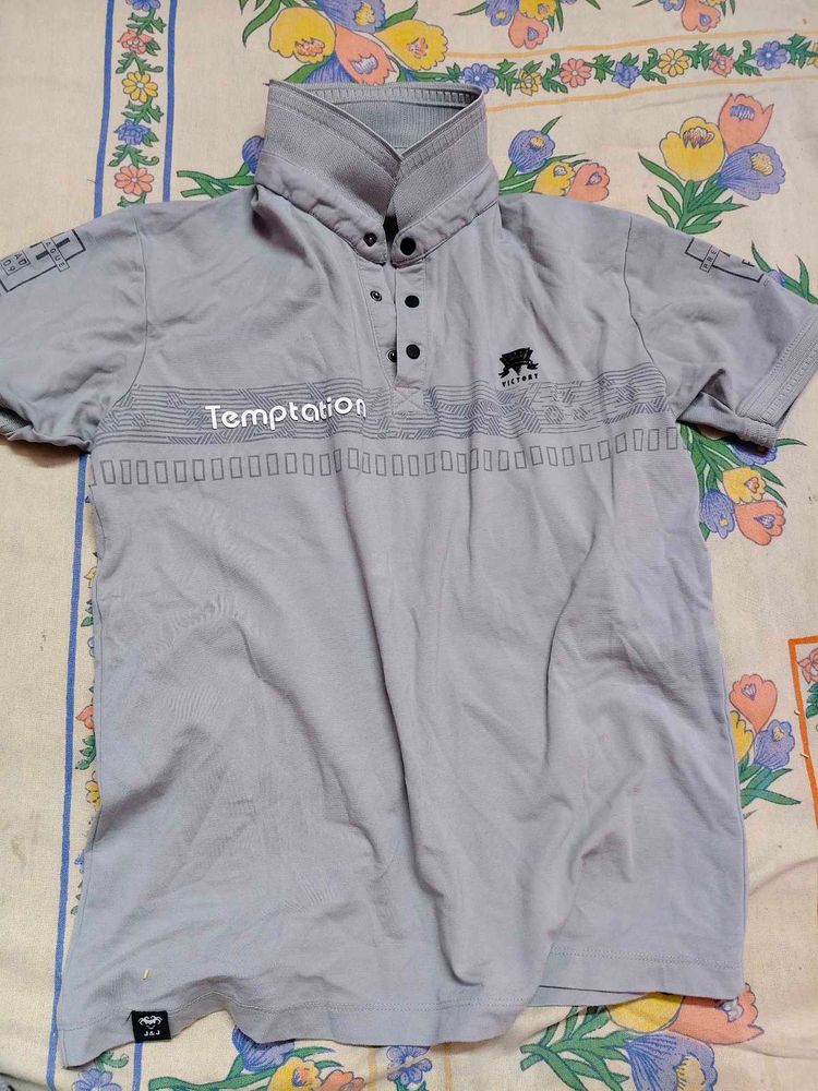 Gray &#39;Temptation&#39; Polo T-Shirt And Dark Green