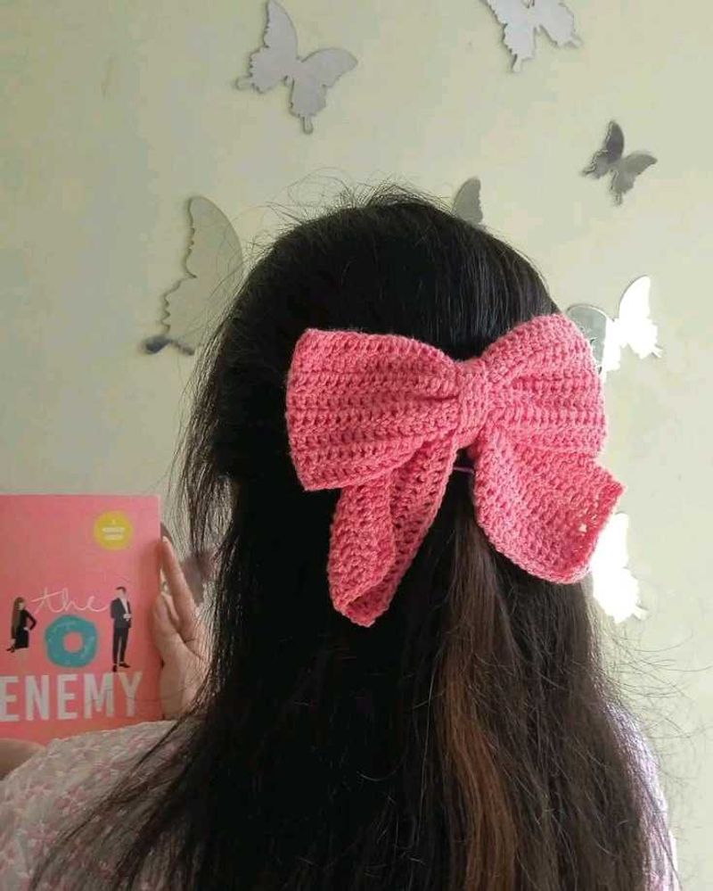 Pink Crochet Bow Hair Clip