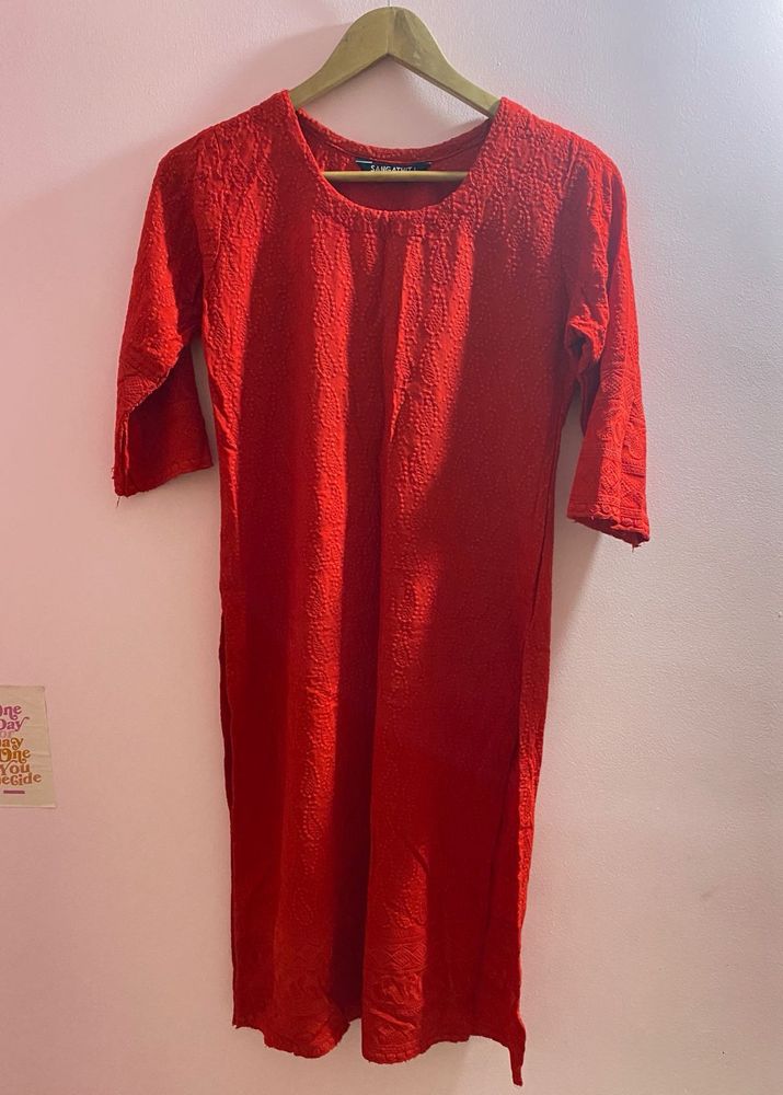 Red Textured Tunic Dress