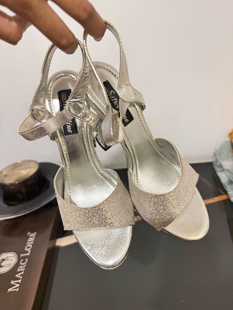 Sparkly Silver Silky Line Heels