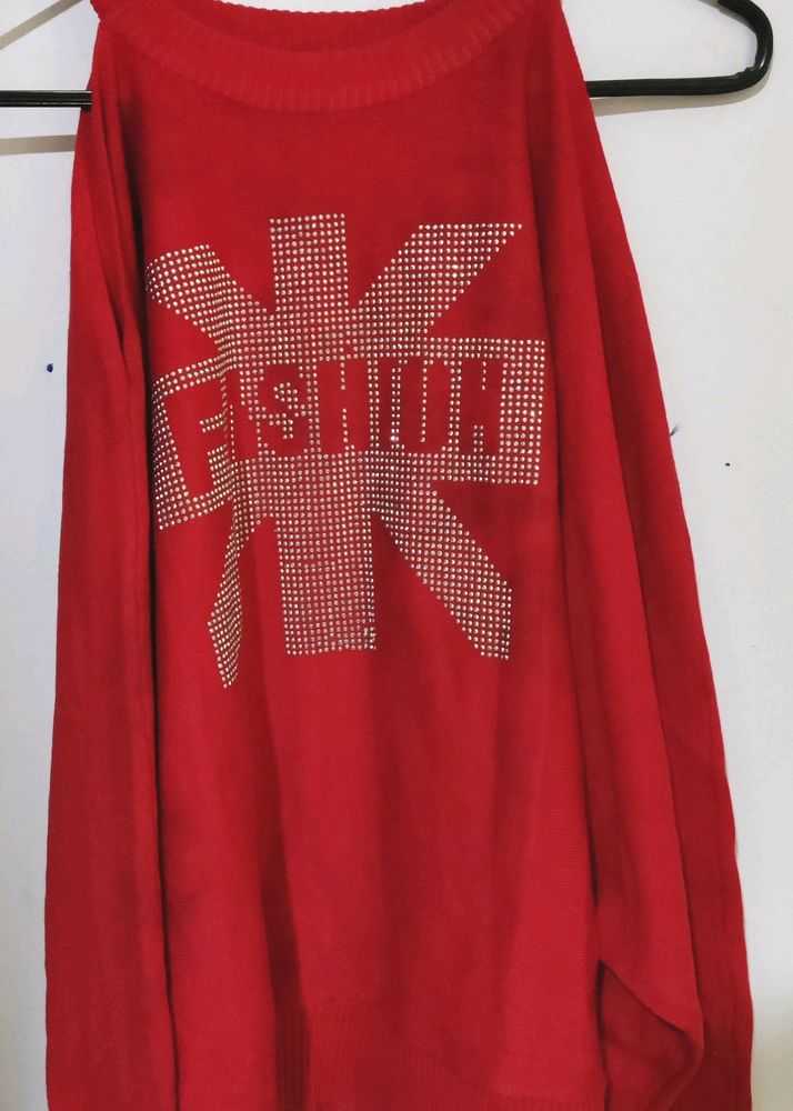 Off Shoulder Sweater With Stones Party Wear Trendy Piece