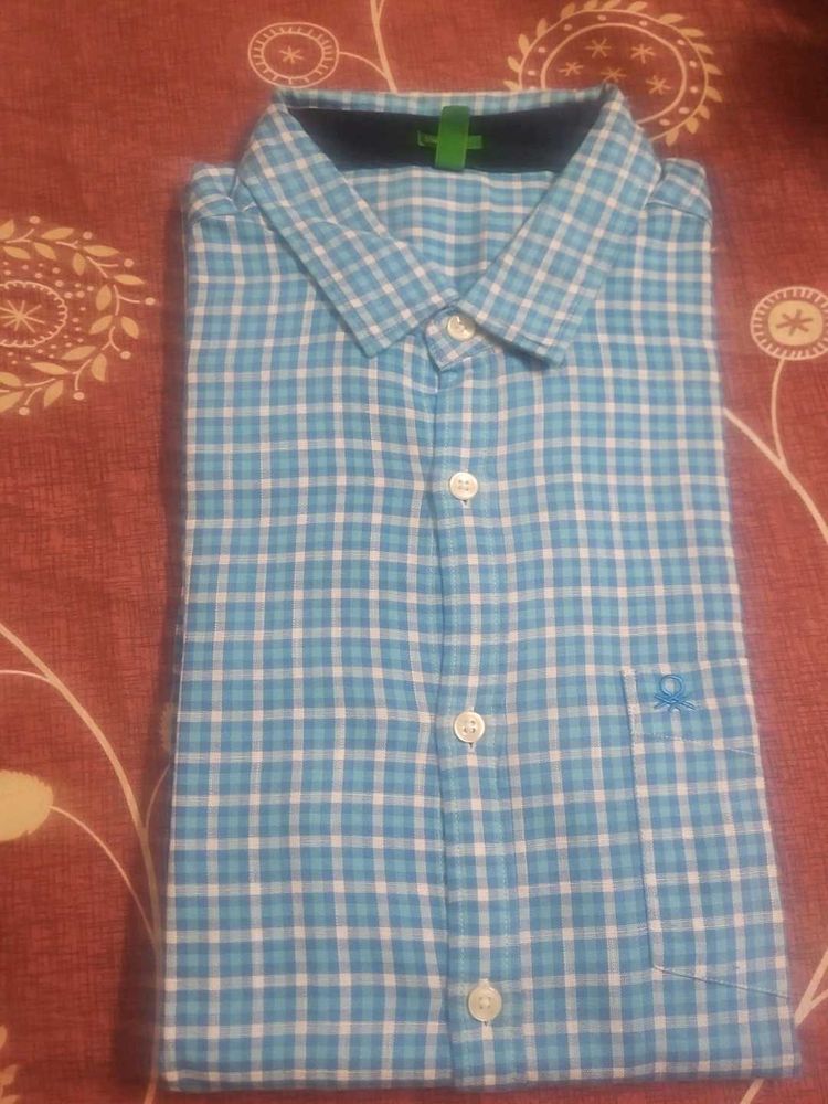 Blue Checkered Button-Down Shirt