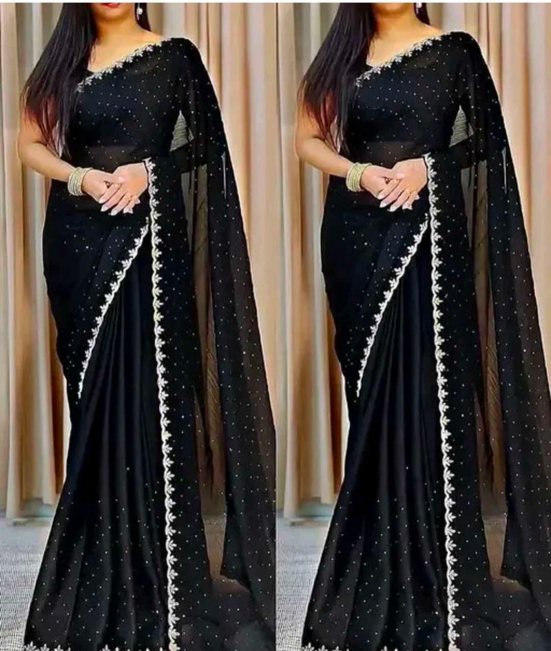 Elegant Black Embellished Saree