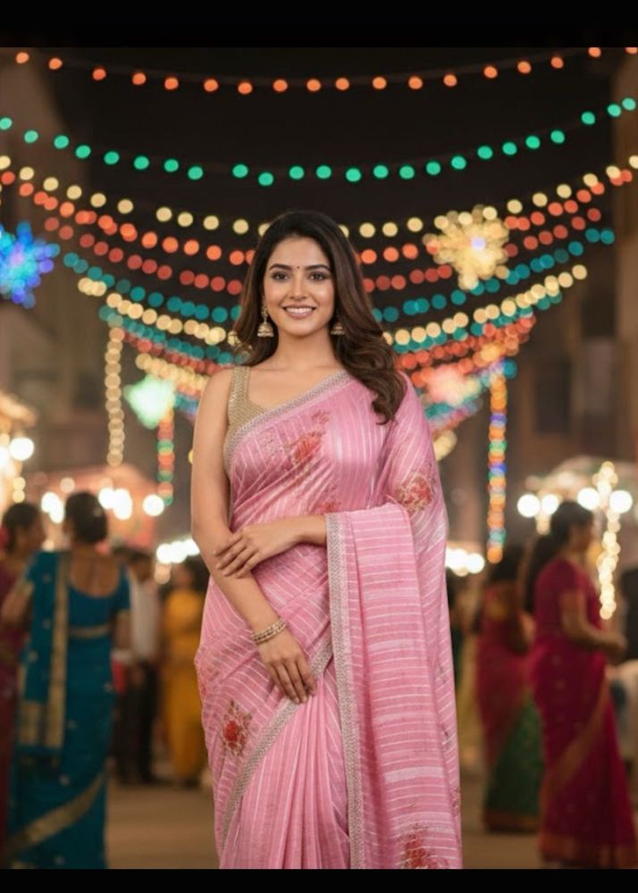 Elegant Pink Floral Saree