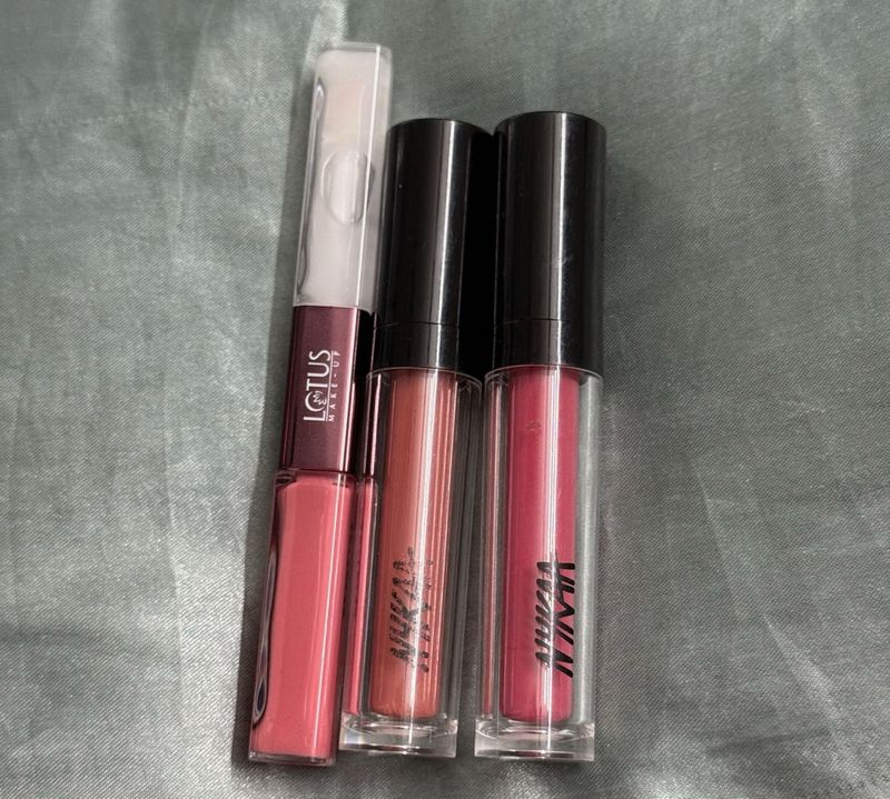 Combo Of 3 Nude Lipstick From Nykaa And Lotus.
