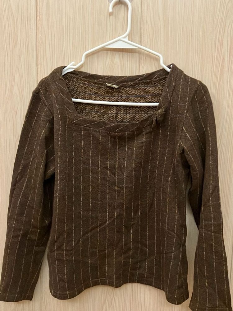 Striped Brown Long Sleeve Top