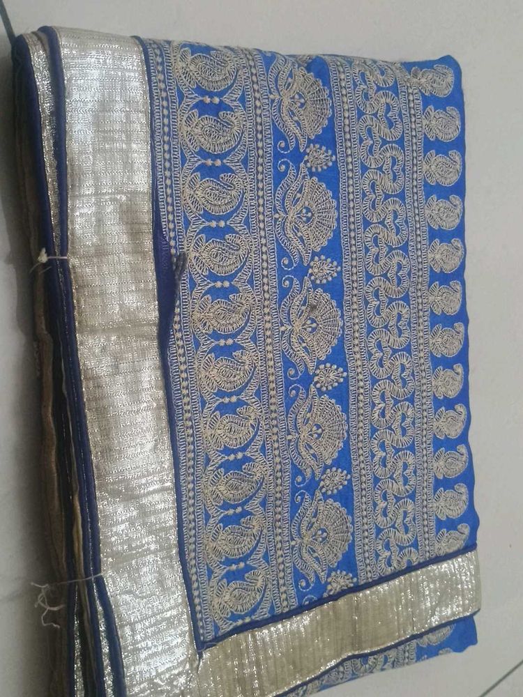 Blue &amp; Gold Embroidered Saree