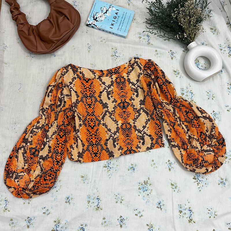 Incense Orange Full Sleeve Crop Top