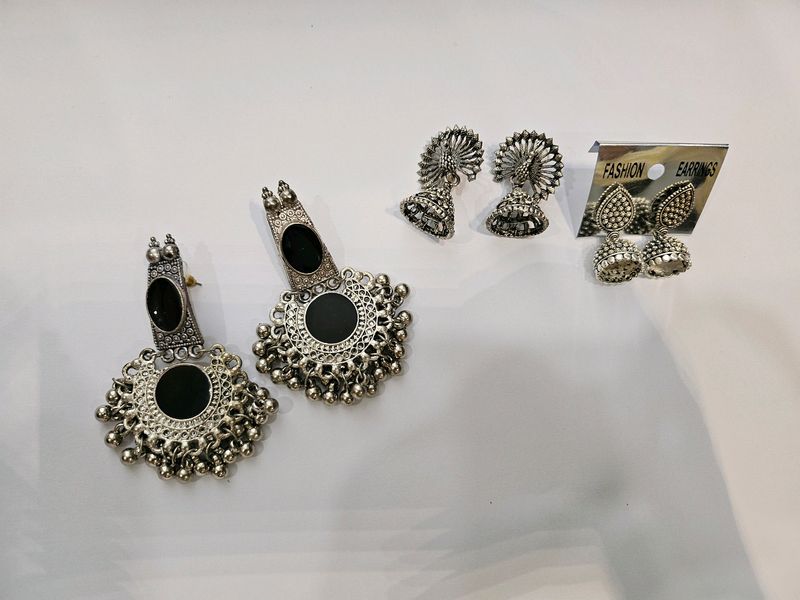 Ser Of Three Oxidized Silver Earrings