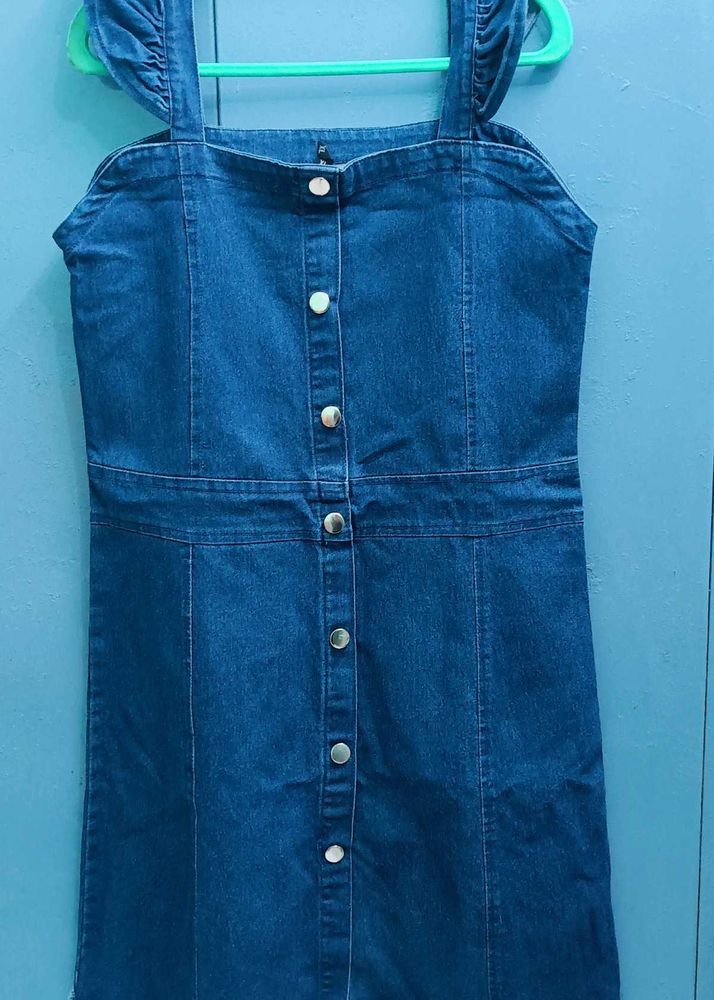 Denim Button-Down Dress With Inner Wear