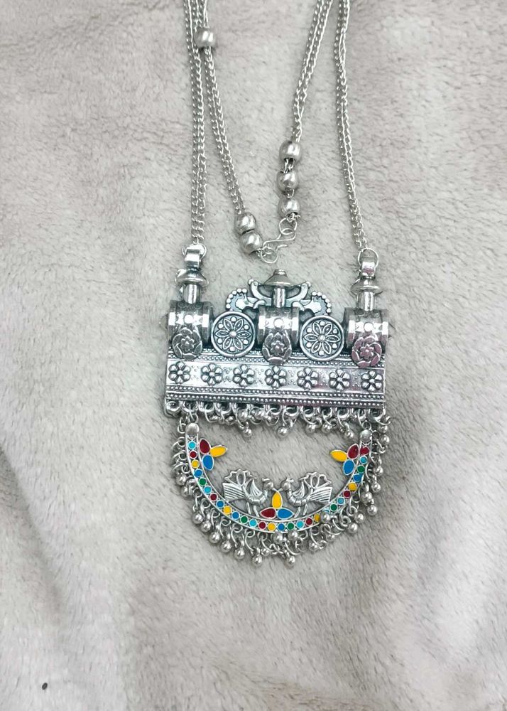 Boho Silver Peacock Necklace