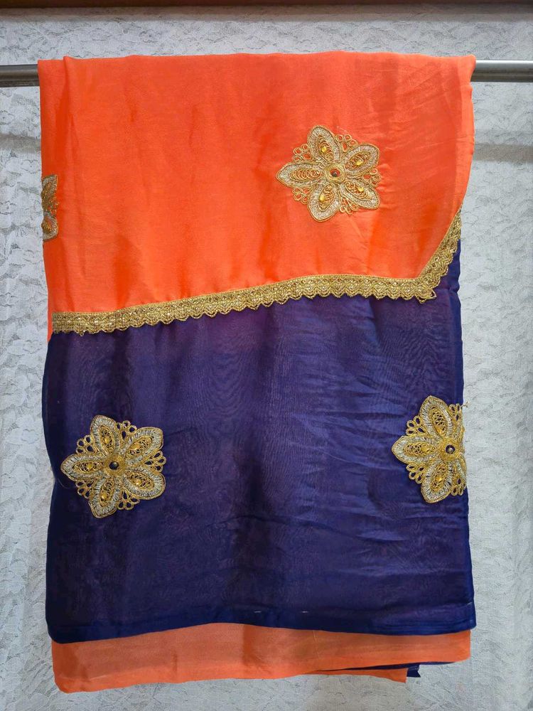Elegant Blue Orange Saree