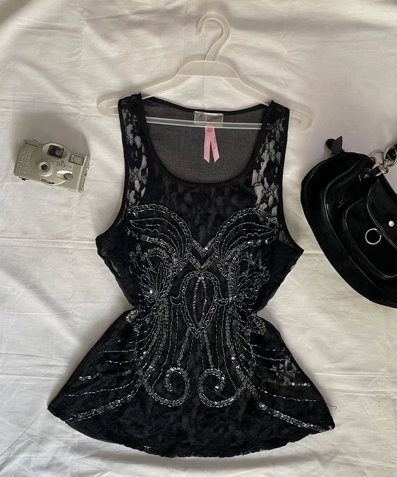 Black Beaded And Sequence Top