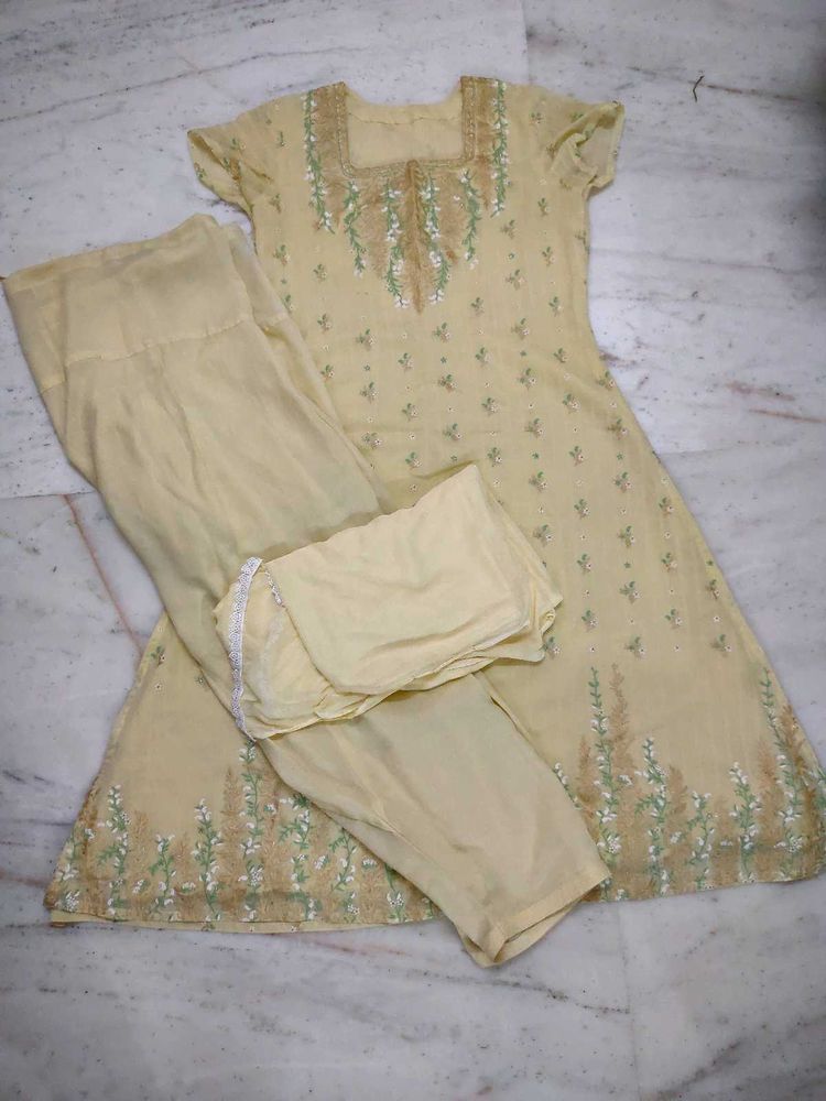 Light Yellow Embroidery Kurta Set