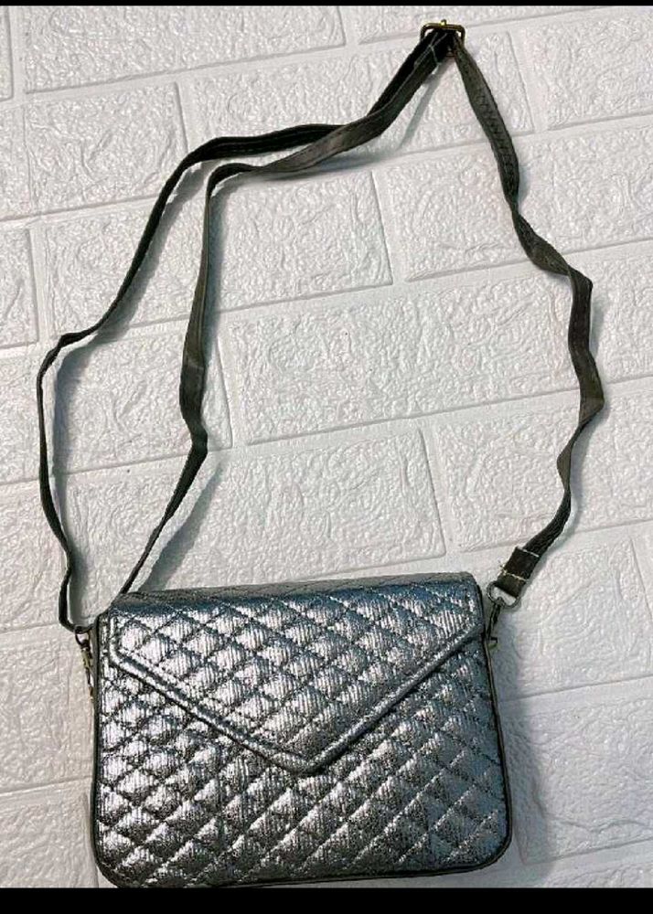 Silver Quilted Crossbody Bag