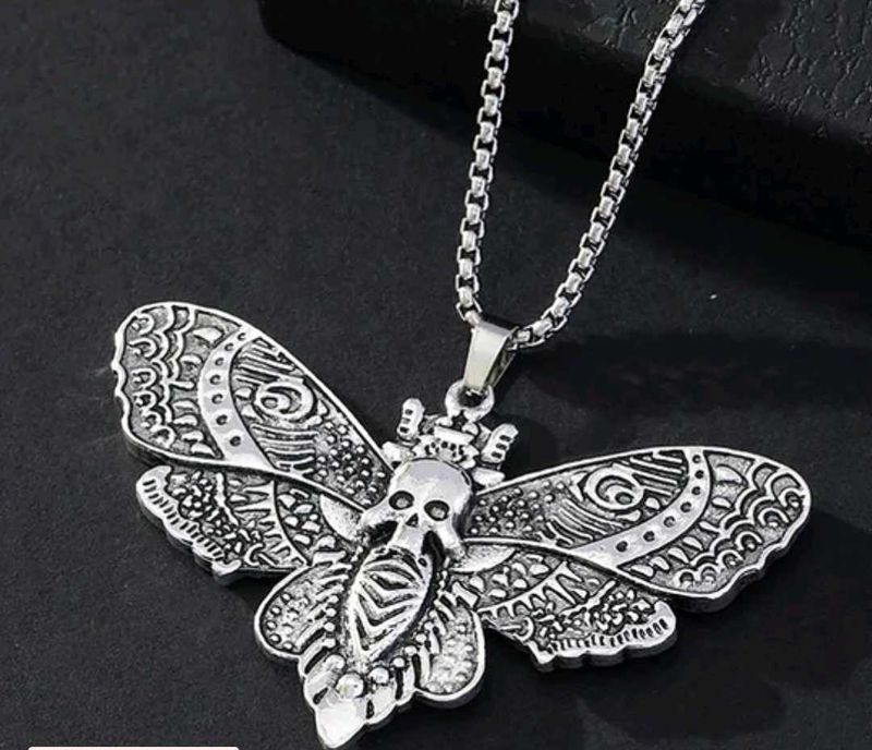 Skull Moth Pendant Necklace