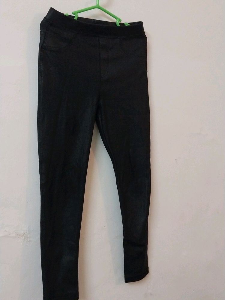 ZARA Black PU Leather Pants For Kids 4-6 Years