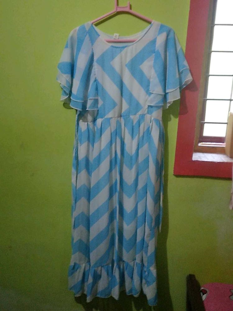 Blue &amp; White Chevron Maxi Dress