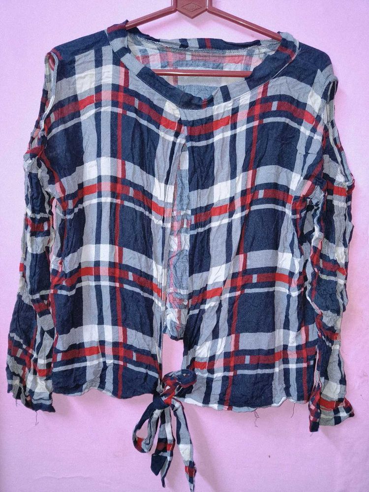 Checkered Tie-Front top