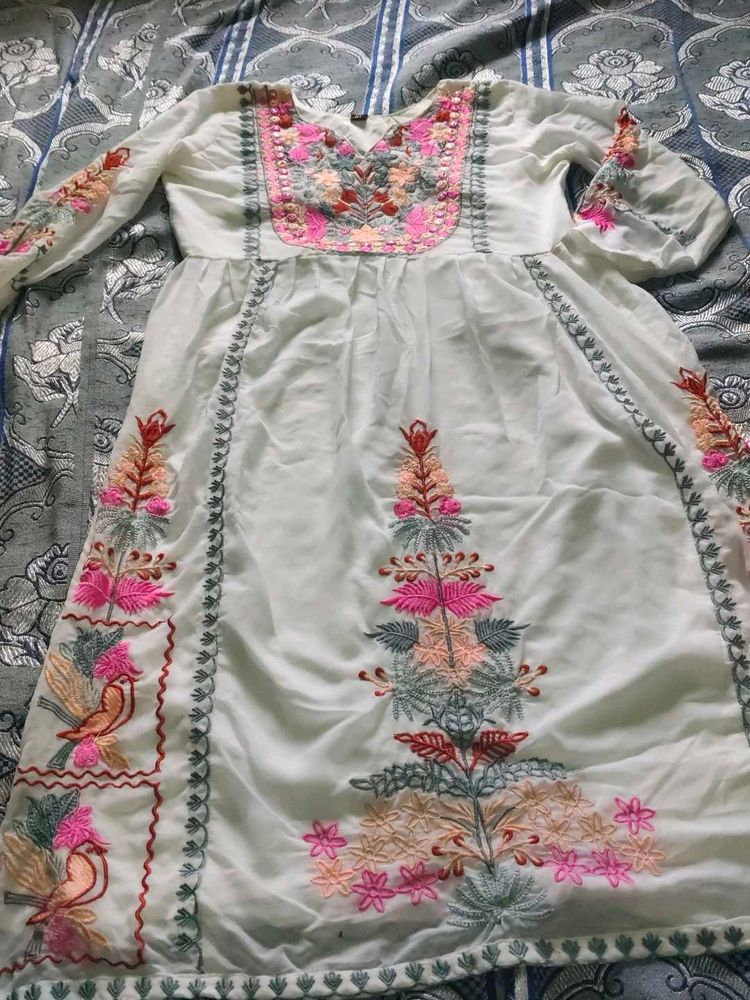 Embroidered White Dress