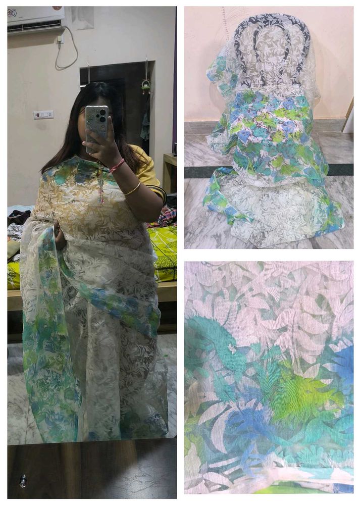 Elegant White Floral Saree