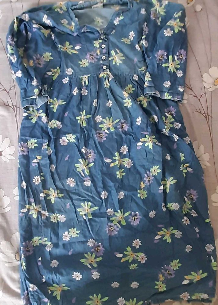 Floral denim blue feeding top