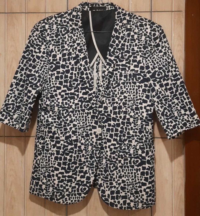 Patterned Cropped Sleeve Casual Blazer