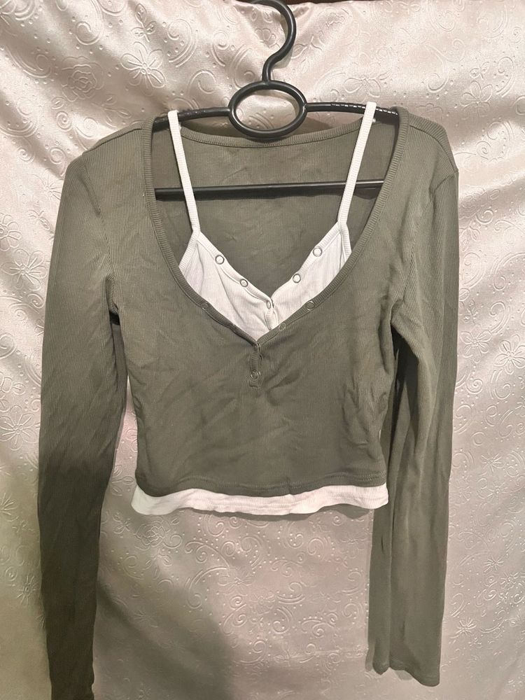 Olive Green Layered Crop Top