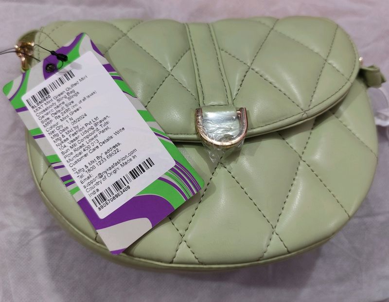 Mixt Mint Green Quilted Crossbody Sling Bag
