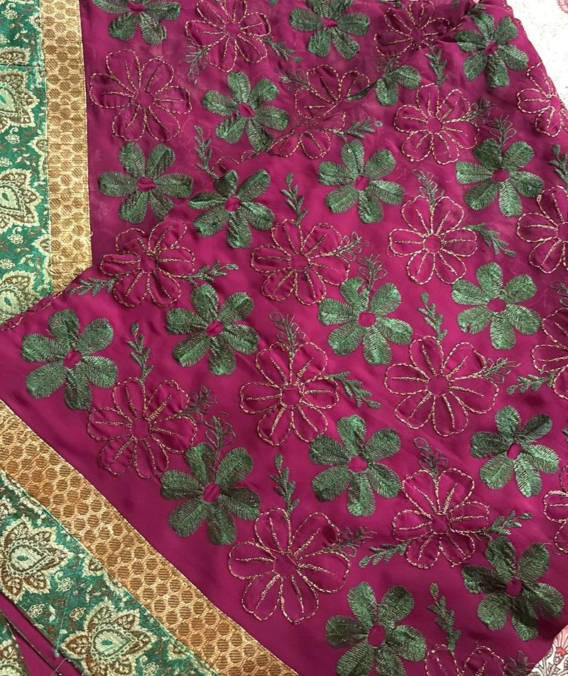 Floral Embroidered Purple Saree