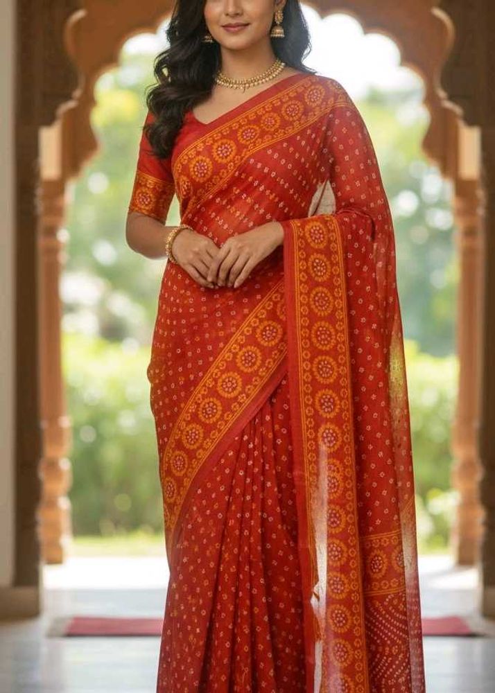 Elegant Red Printed Saree