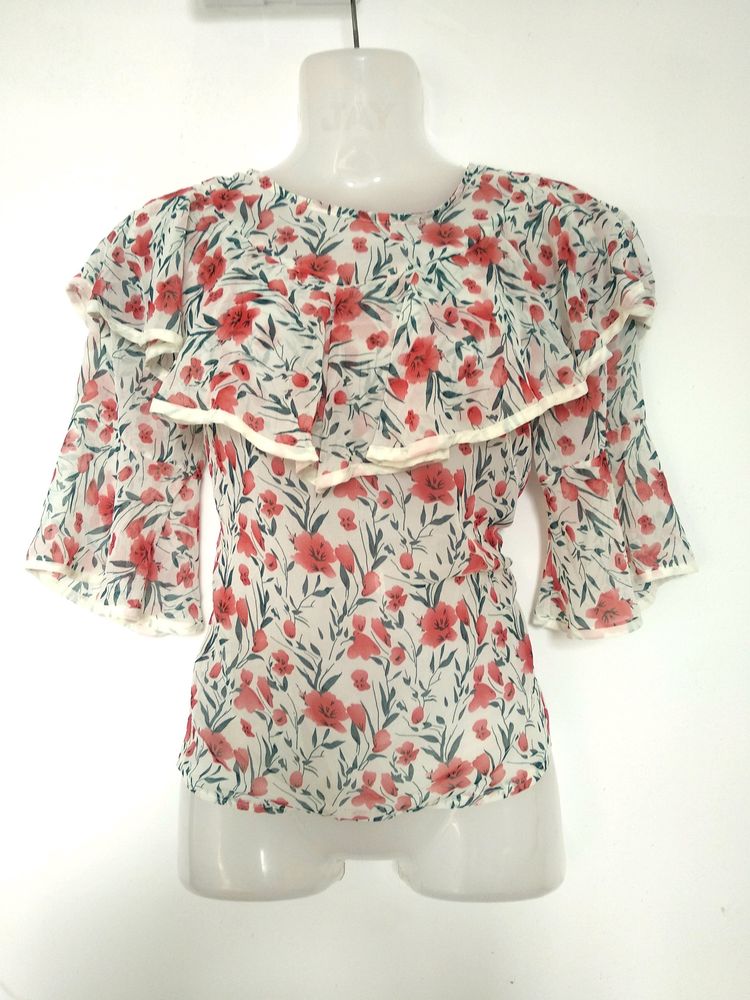 Floral Ruffled Neck Top