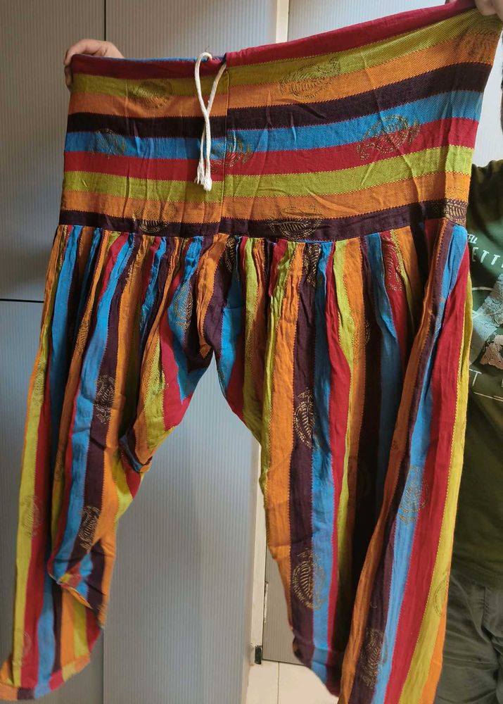 Colorful Striped Harem Pants And Duppata