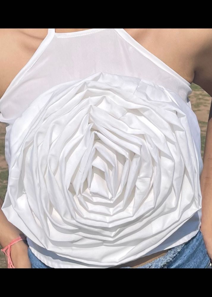 White Floral Statement Top
