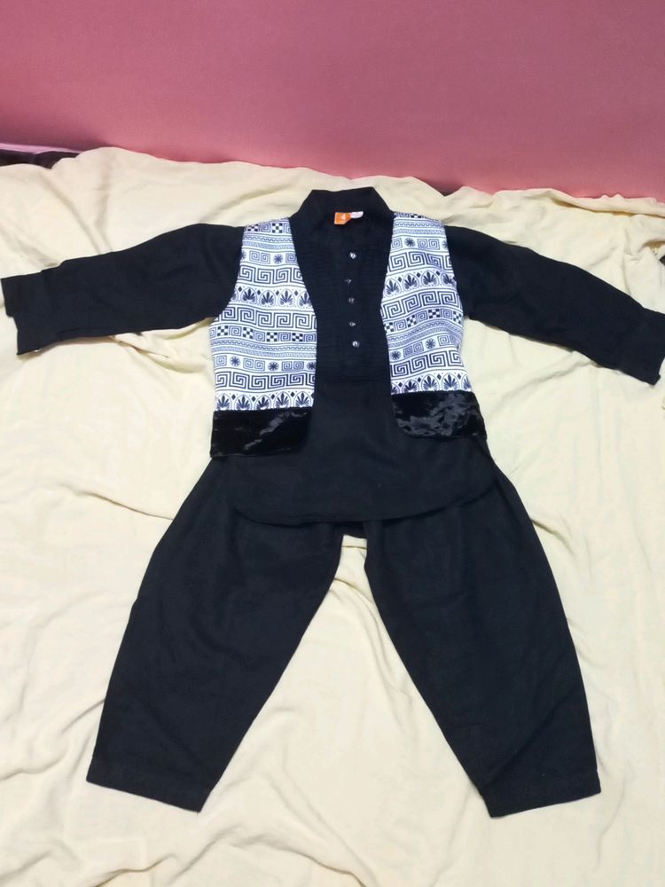 Black Pathani Suit With Jacket