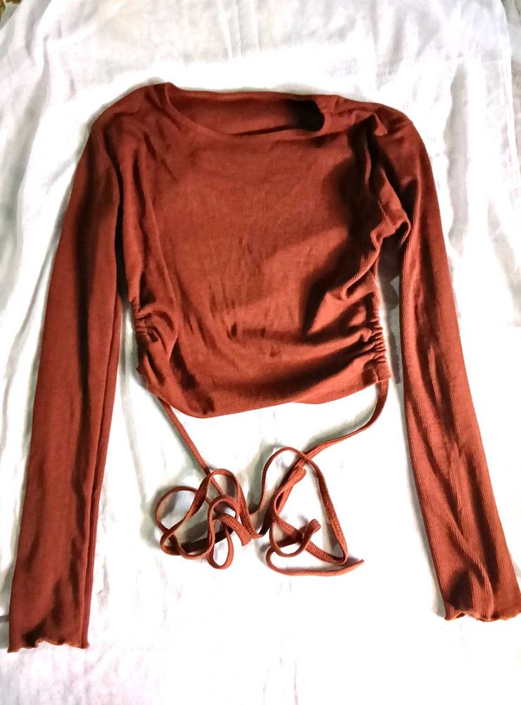 Rust Tie Back Long Sleeve Top