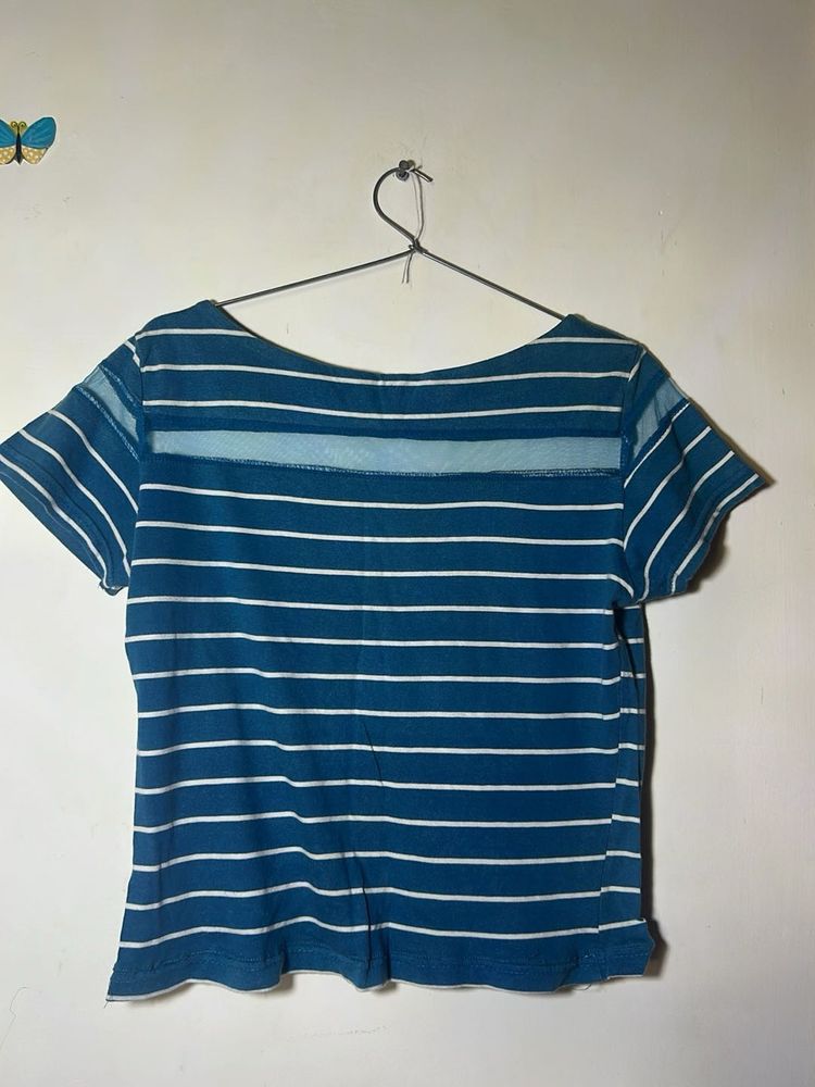 Striped Tee with Sheer Detail