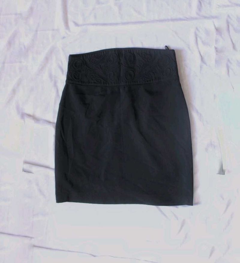 Black Mini Embroidered Skirt