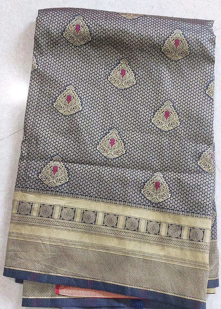 Navy Blue &amp; Golden Designed Saree