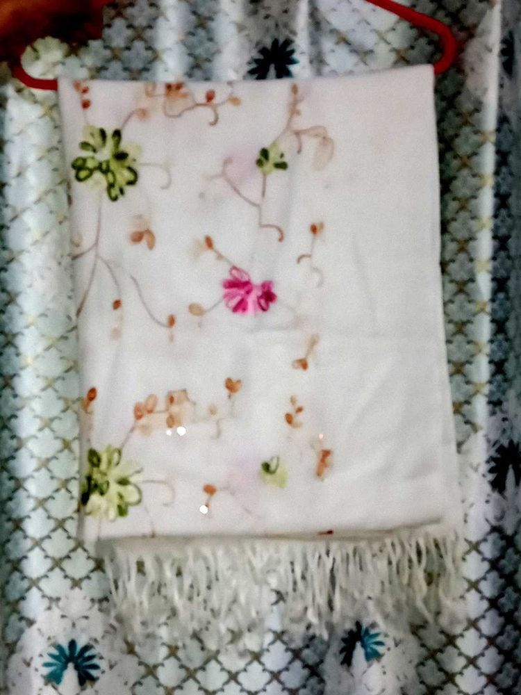 Elegant White Embroidered Shawl