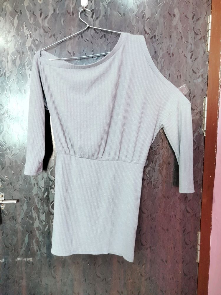 Gray One-Shoulder Mini Dress