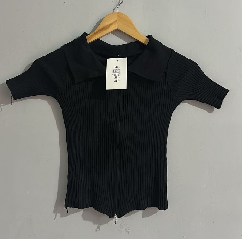 Ribbed Zip-Up Top